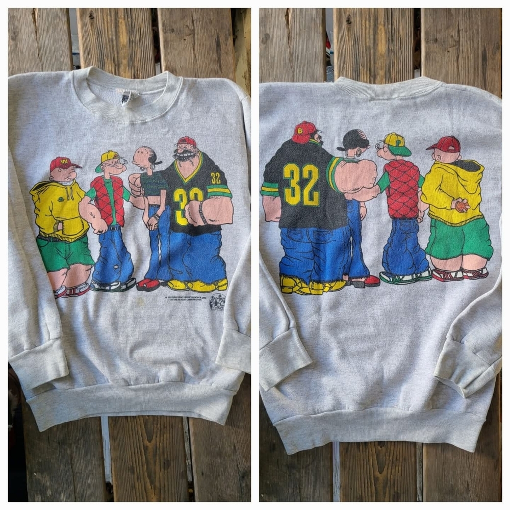 FREEZE / POPEYE ADULT SZ M GUC GRAY Olive Oil Brudis Print sweatshirt 1993